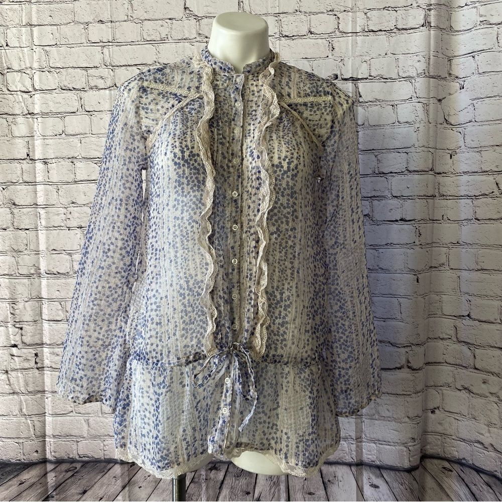 Carling in Love paris top printed ruffle button top Medium